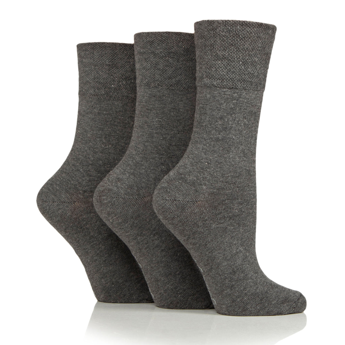 3 Pairs Ladies Plain Cotton Socks - Charcoal