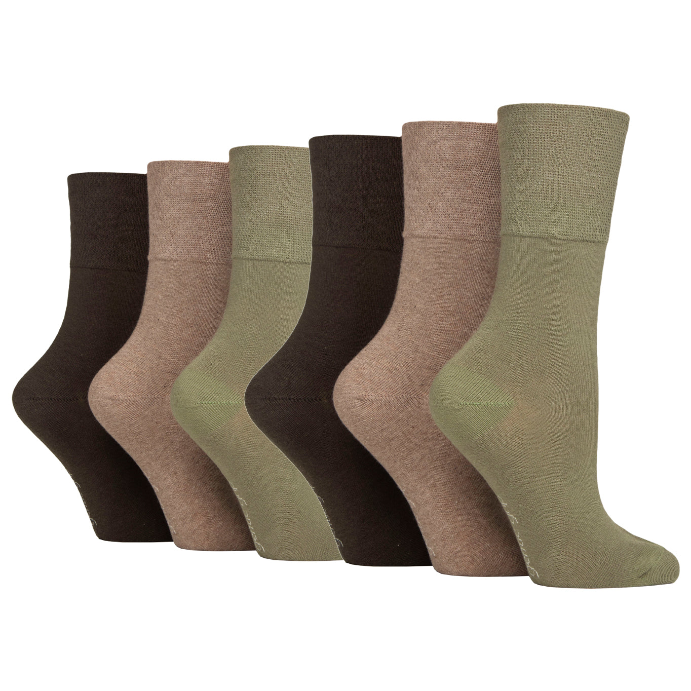 6 Pairs Ladies Plain Cotton Socks - Khaki Mix