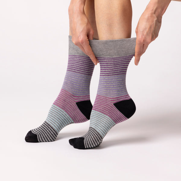 3 Pairs Ladies Cotton Socks - Mixed Black Stripe