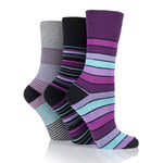 Load image into Gallery viewer, 3 Pairs Ladies Cotton Socks - Mixed Black Stripe
