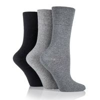 3 Pairs Ladies Plain Cotton Socks - Black/Charcoal/Grey