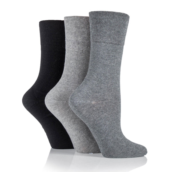 3 Pairs Ladies Plain Cotton Socks - Black/Charcoal/Grey