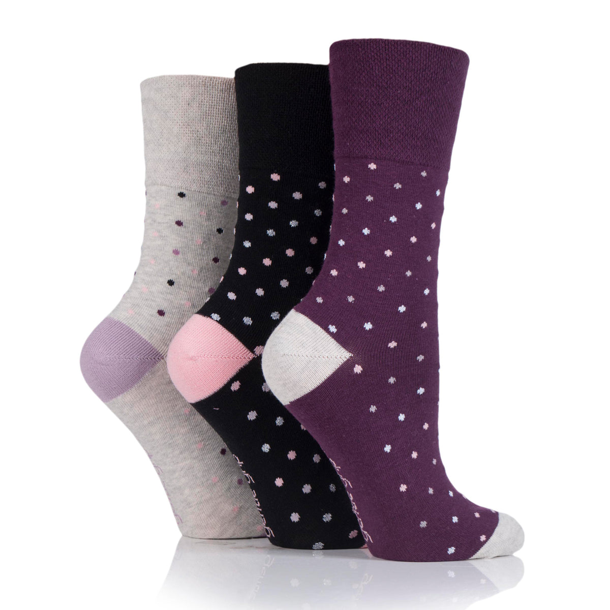 3 Pairs Ladies Cotton Socks - Ritz Black/Grey/Plum