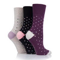 3 Pairs Ladies Cotton Socks - Ritz Black/Grey/Plum