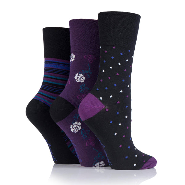 3 Pairs Ladies Cotton Socks - Enchantment Black
