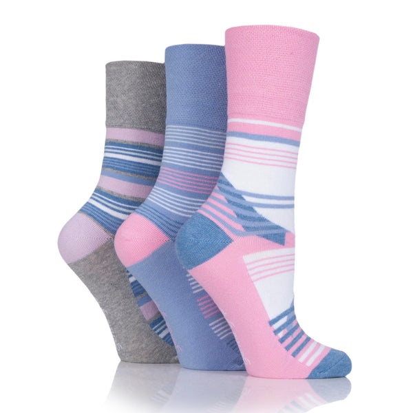 3 Pairs Ladies Cotton Socks - Pink Stripes