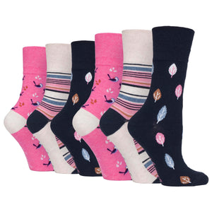 6 Pairs Ladies Fun Feet Cotton Socks - Nature