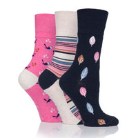 3 Pairs Ladies Fun Feet Cotton Socks - Nature