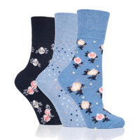 3 Pairs Ladies Cotton Socks - Micro Blossom Blue