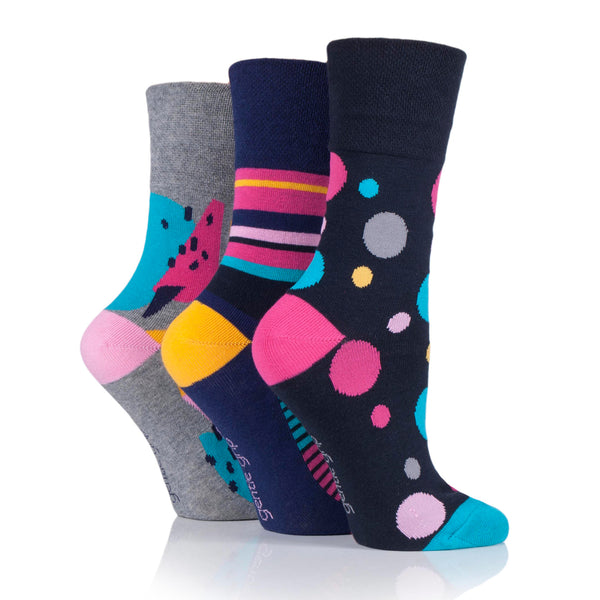 3 Pairs Ladies Plus Size Colourburst Cotton Socks - Vibrant