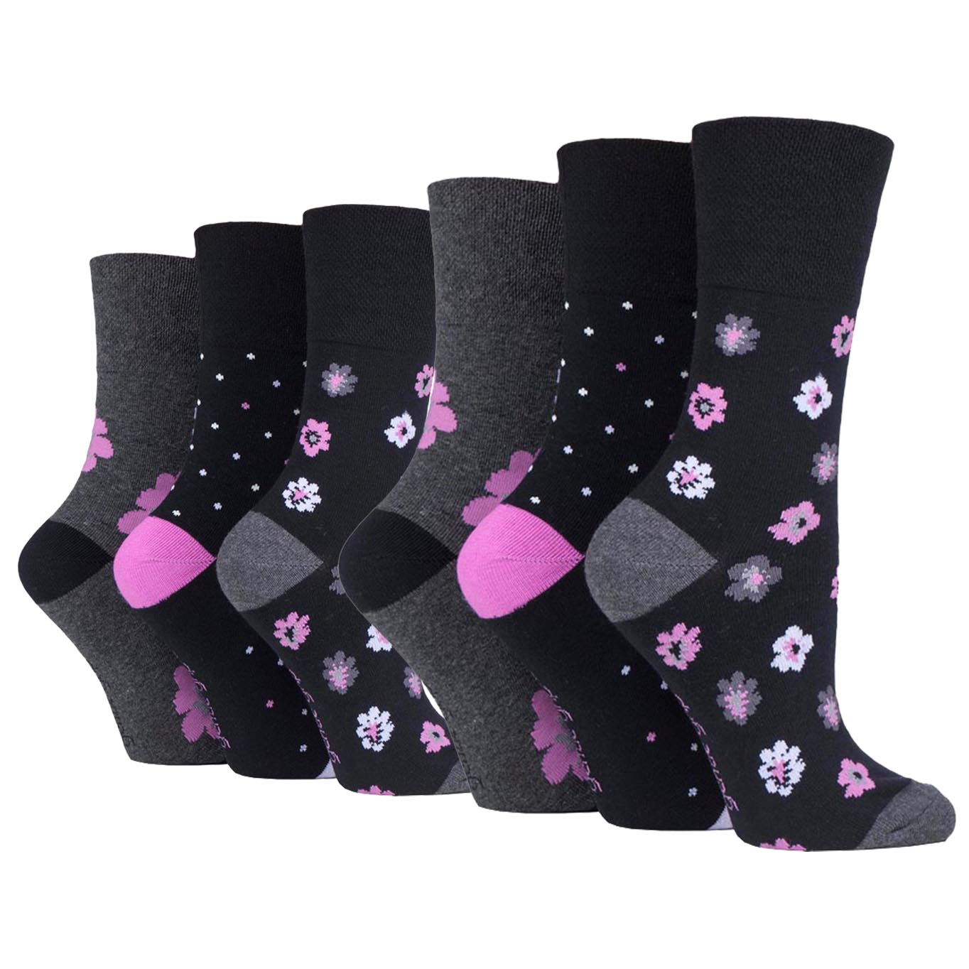 6 Pairs Ladies Cotton Socks - Floral Enchantment