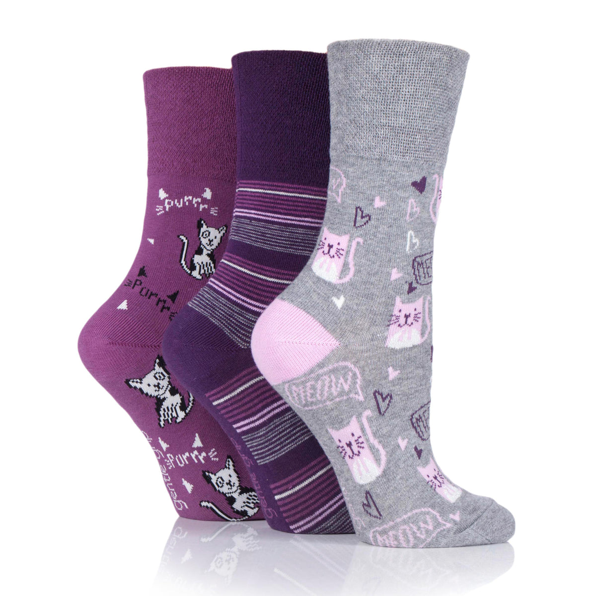 3 Pairs Ladies Fun Feet Cotton Socks - Kitten Purrrfect