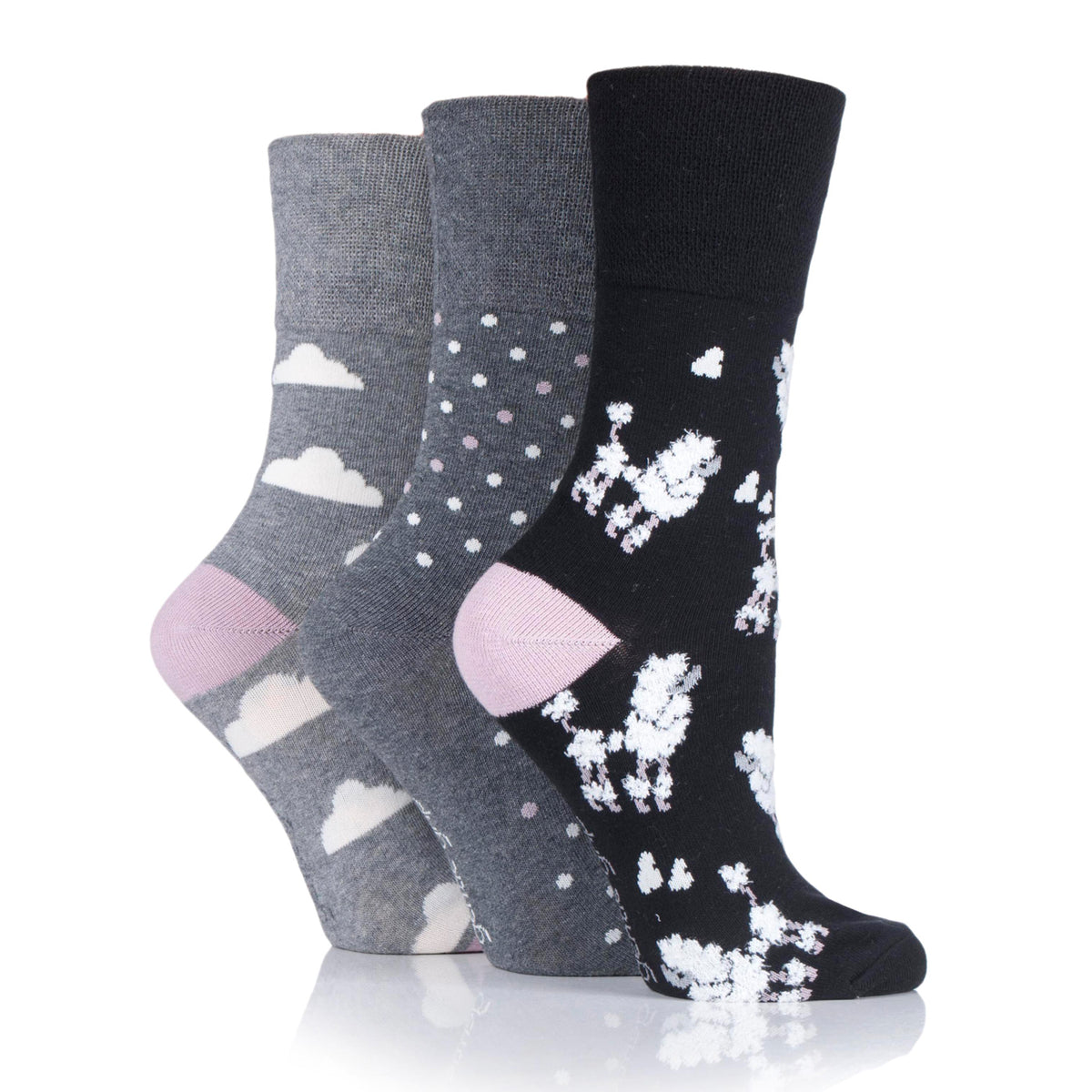 3 Pairs Ladies Fun Feet Cotton Socks - Posh Poodle