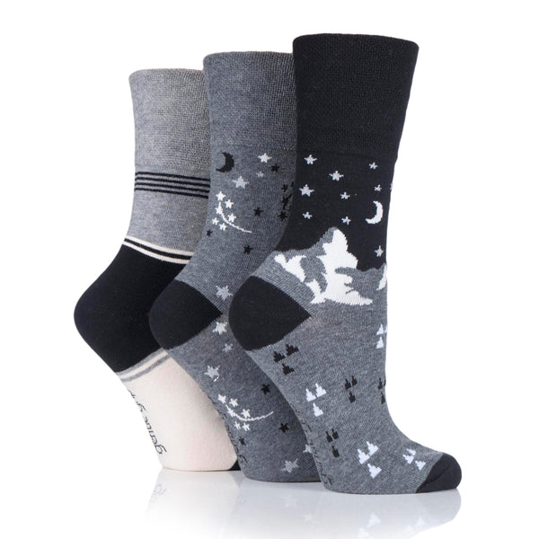 3 Pairs Ladies Fun Feet Cotton Socks - To the Moon and Stars