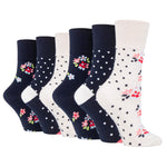 Load image into Gallery viewer, 6 Pairs Ladies Cotton Socks - Flora Navy Mix
