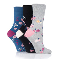 3 Pairs Ladies Cotton Socks - Floral Embrace