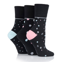 3 Pairs Ladies Cotton Socks - Mod Dots Black