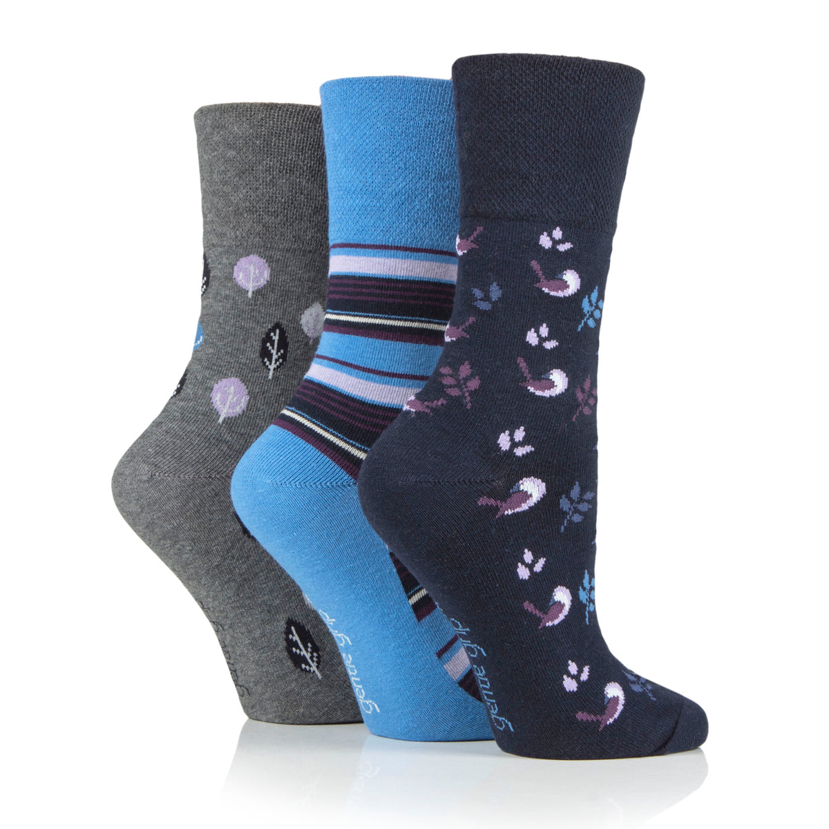 3 Pairs Ladies Cotton Socks - Nature Bird Navy Blue