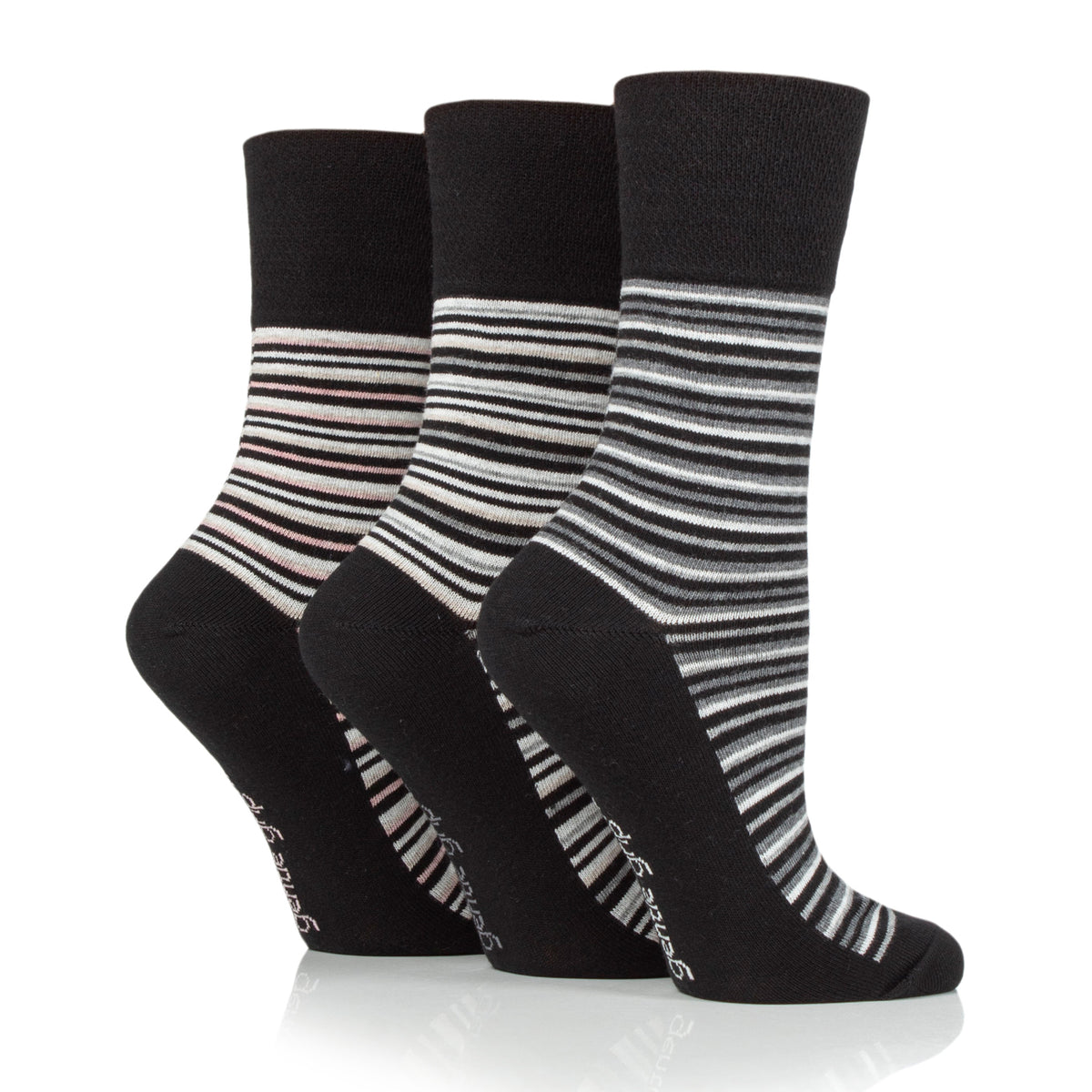 3 Pairs Ladies City Varied Stripe Cotton Socks - Black