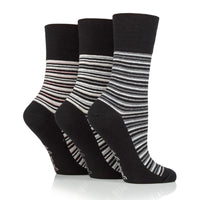 3 Pairs Ladies City Varied Stripe Cotton Socks - Black