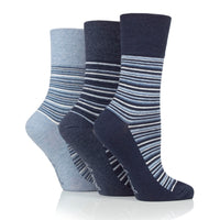 3 Pairs Ladies City Varied Stripe Cotton Socks - Navy