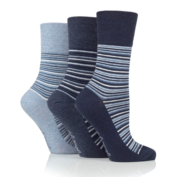 3 Pairs Ladies City Varied Stripe Cotton Socks - Navy