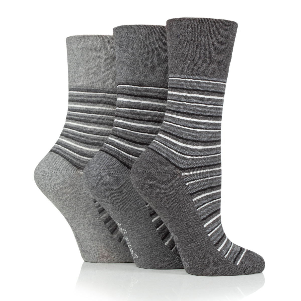 3 Pairs Ladies City Varied Stripe Cotton Socks - Grey