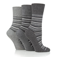3 Pairs Ladies City Varied Stripe Cotton Socks - Grey