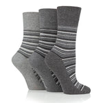 Load image into Gallery viewer, 3 Pairs Ladies City Varied Stripe Cotton Socks - Grey
