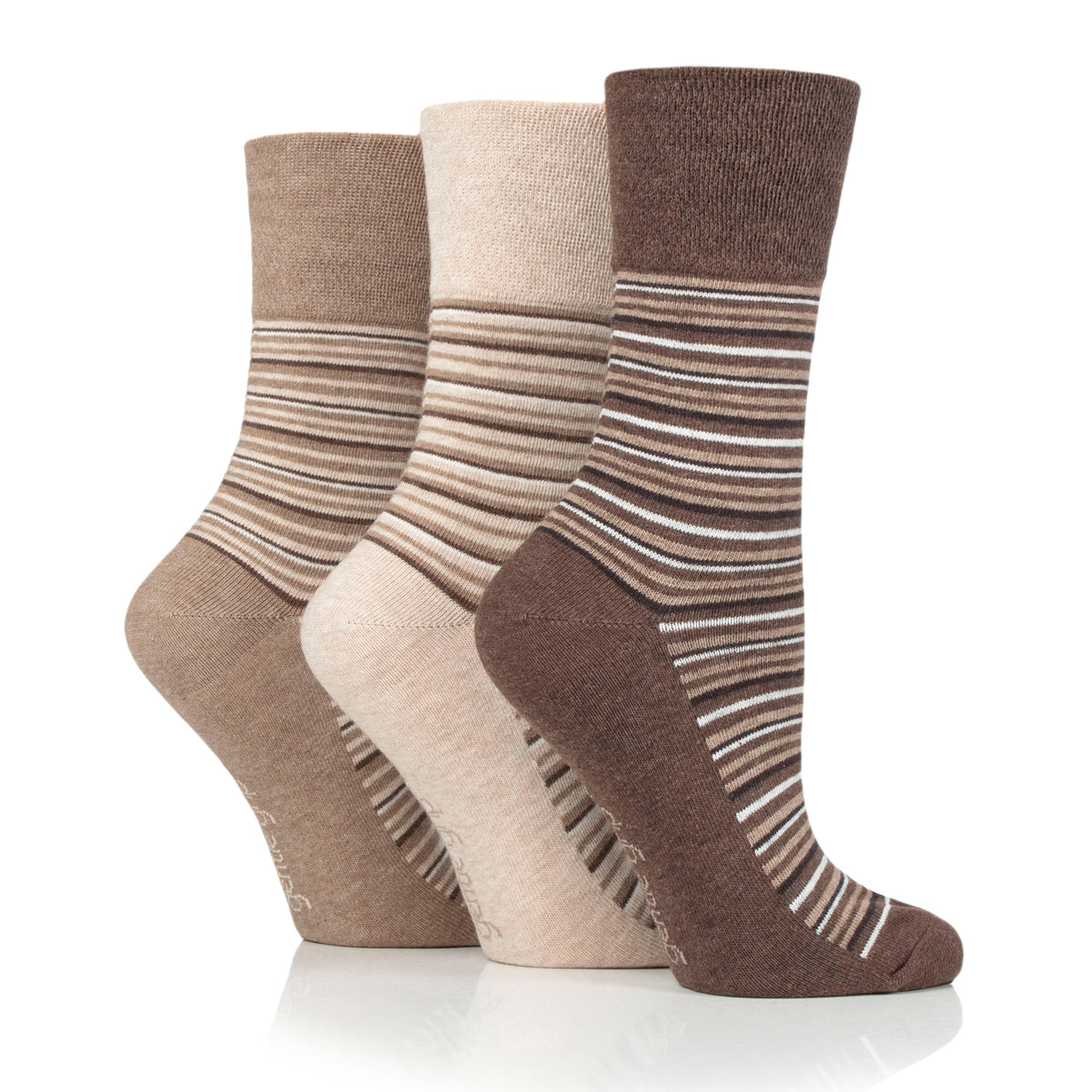 3 Pairs Ladies City Varied Stripe Cotton Socks - Brown