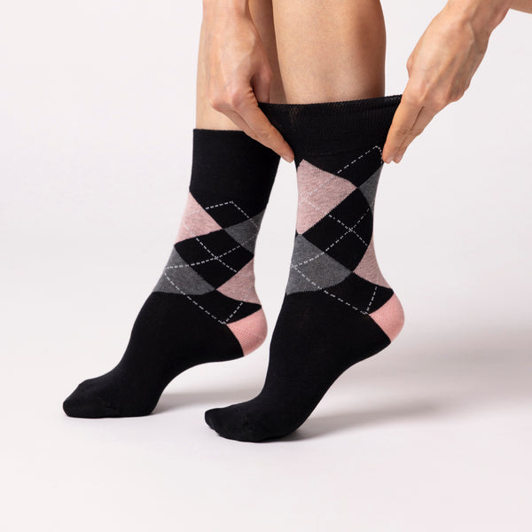 3 Pairs Ladies Highlands Argyle Cotton Socks - Black