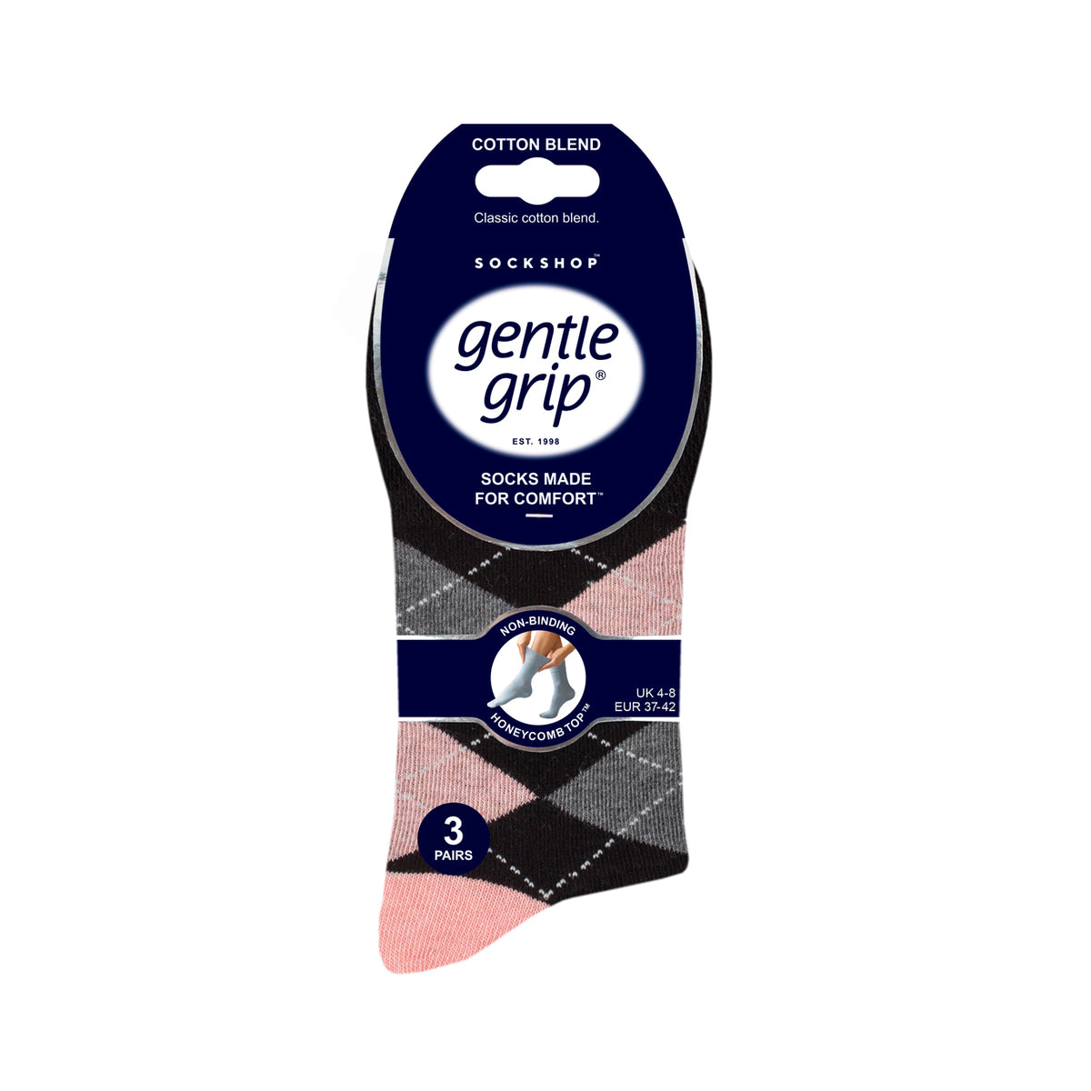 3 Pairs Ladies Highlands Argyle Cotton Socks - Black