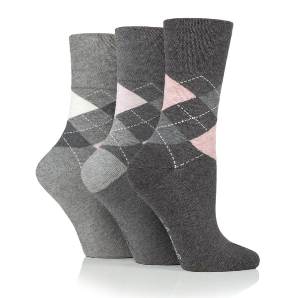 3 Pairs Ladies Highlands Argyle Cotton Socks - Grey