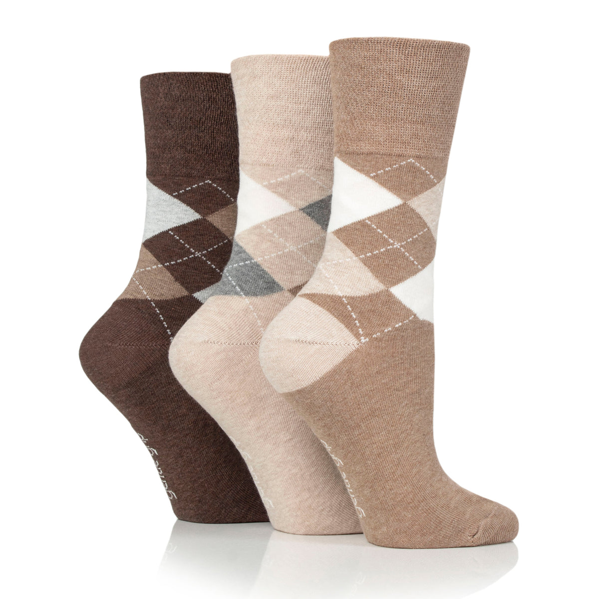 3 Pairs Ladies Highlands Argyle Cotton Socks - Brown
