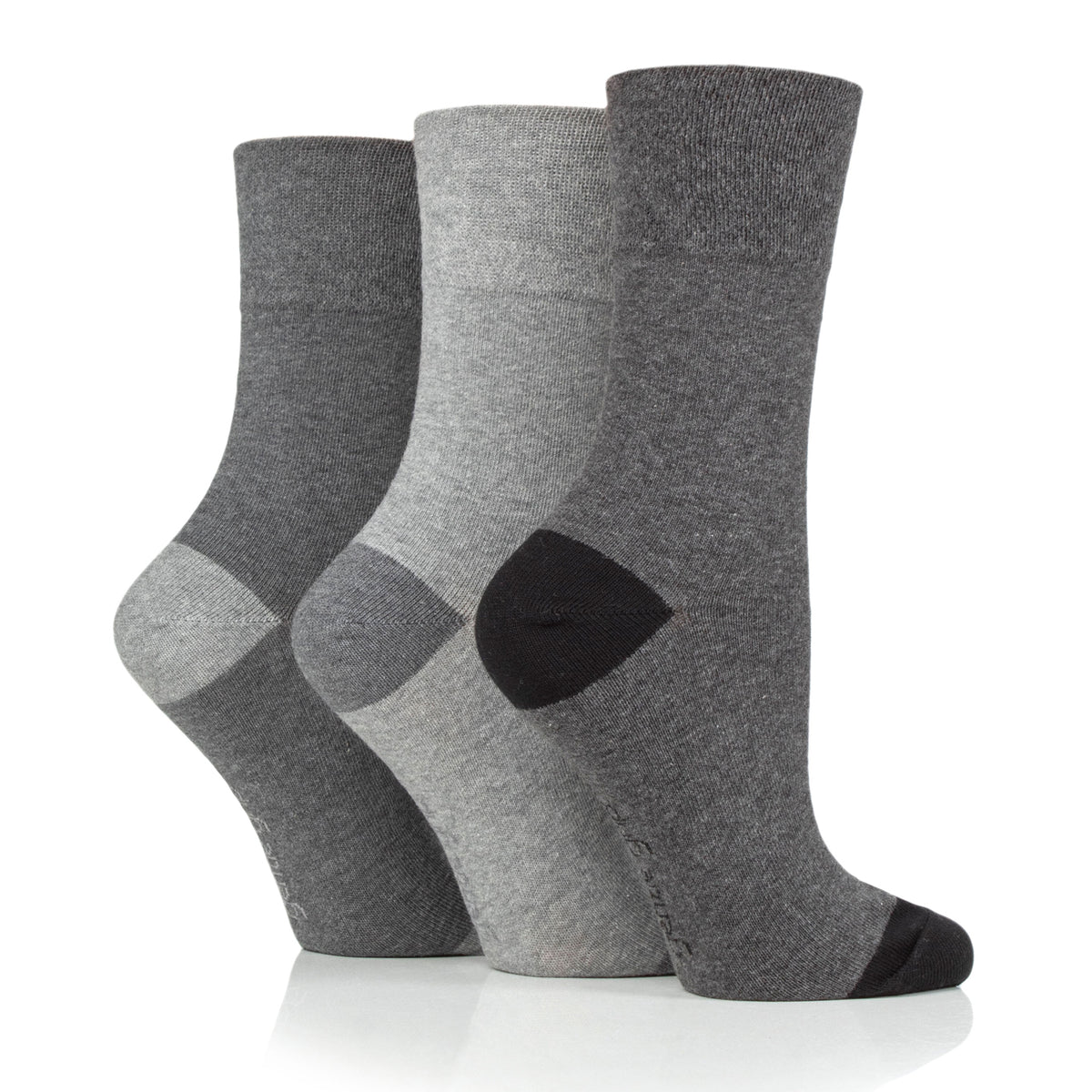 3 Pairs Ladies Seclude Contrast Heel Socks - Grey
