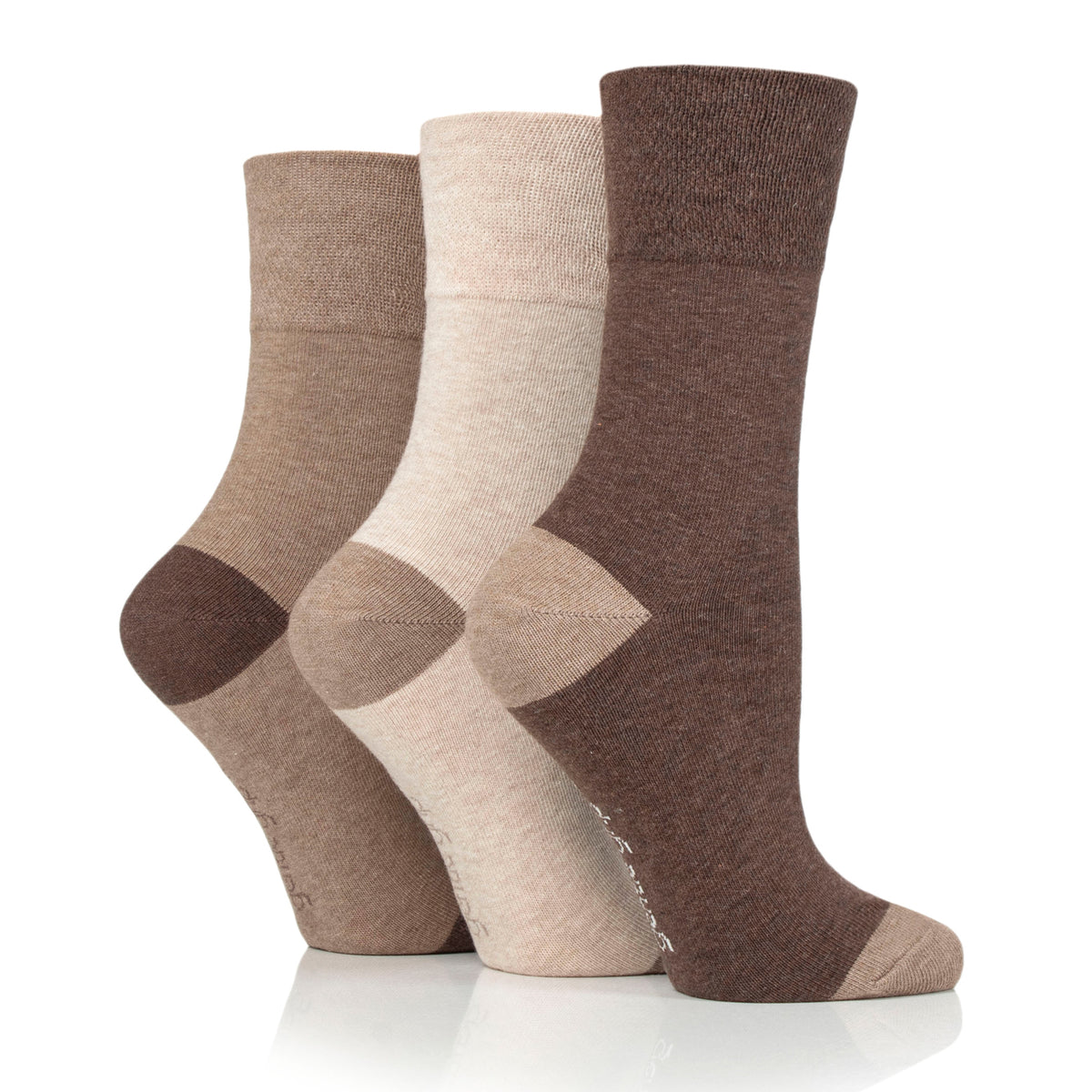 3 Pairs Ladies Seclude Contrast Heel Socks - Brown