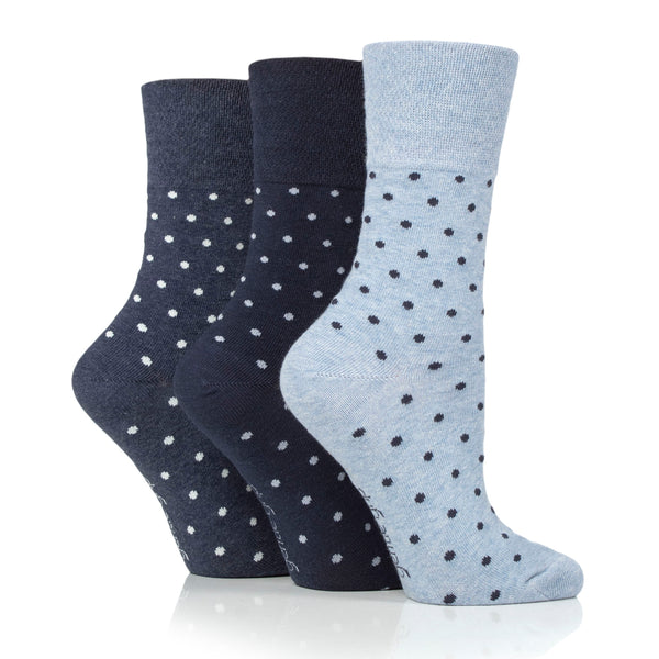 3 Pairs Ladies Digital Dots Cotton Socks - Navy/Denim