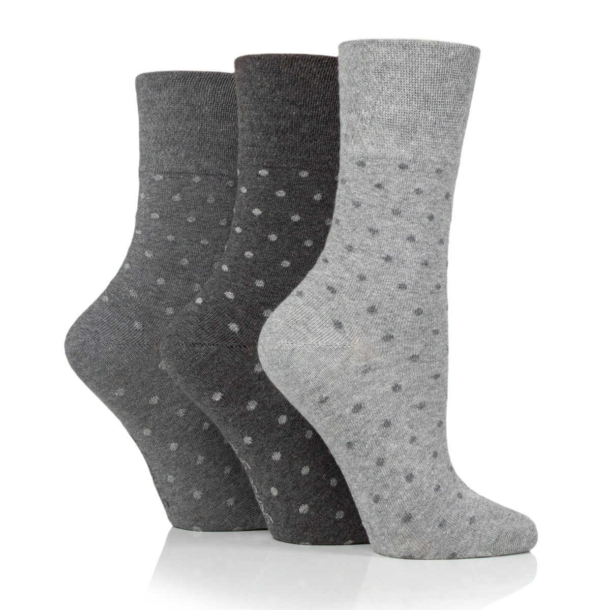 3 Pairs Ladies Digital Dots Cotton Socks - Charcoal/Grey