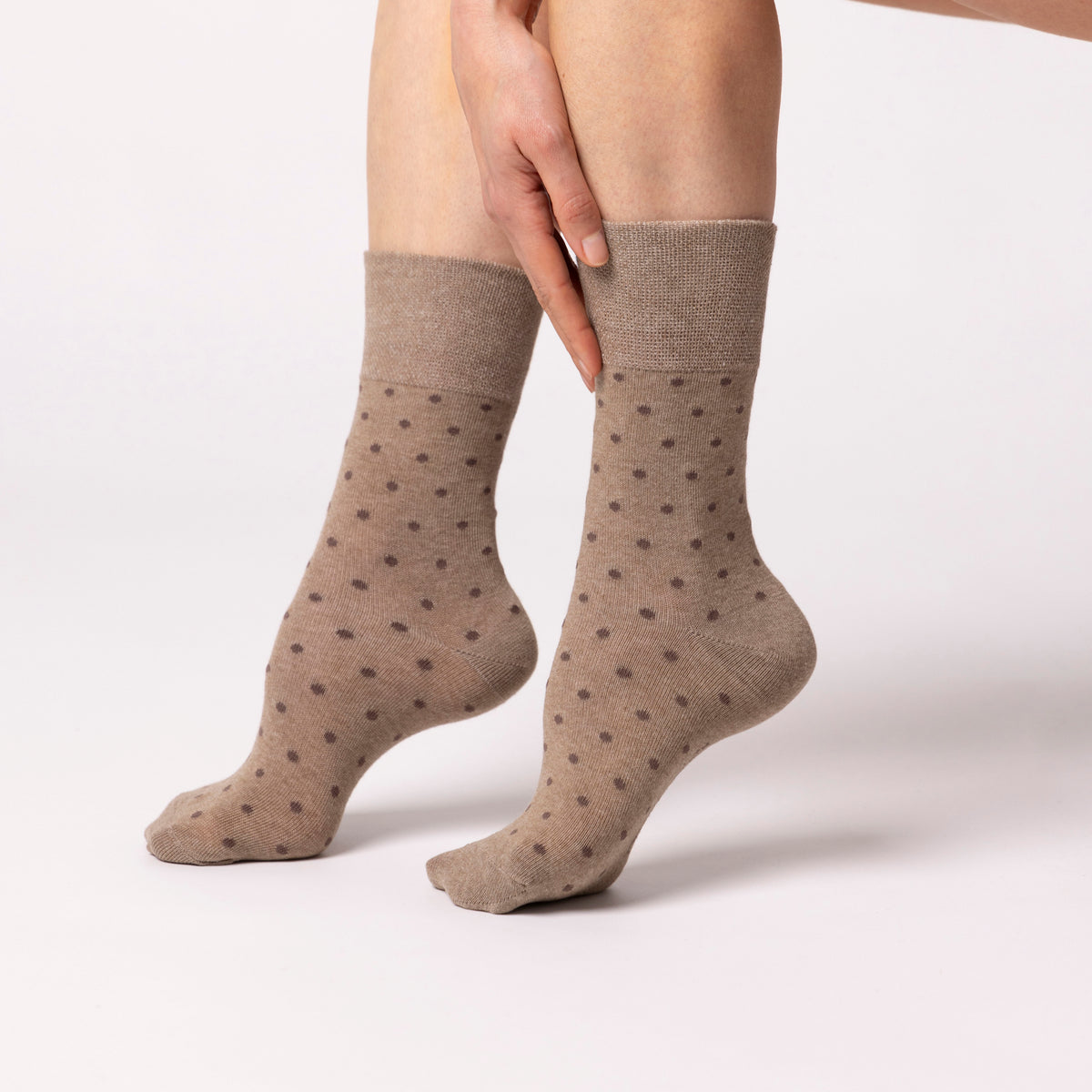 3 Pairs Ladies Digital Dots Cotton Socks - Brown/Neutral