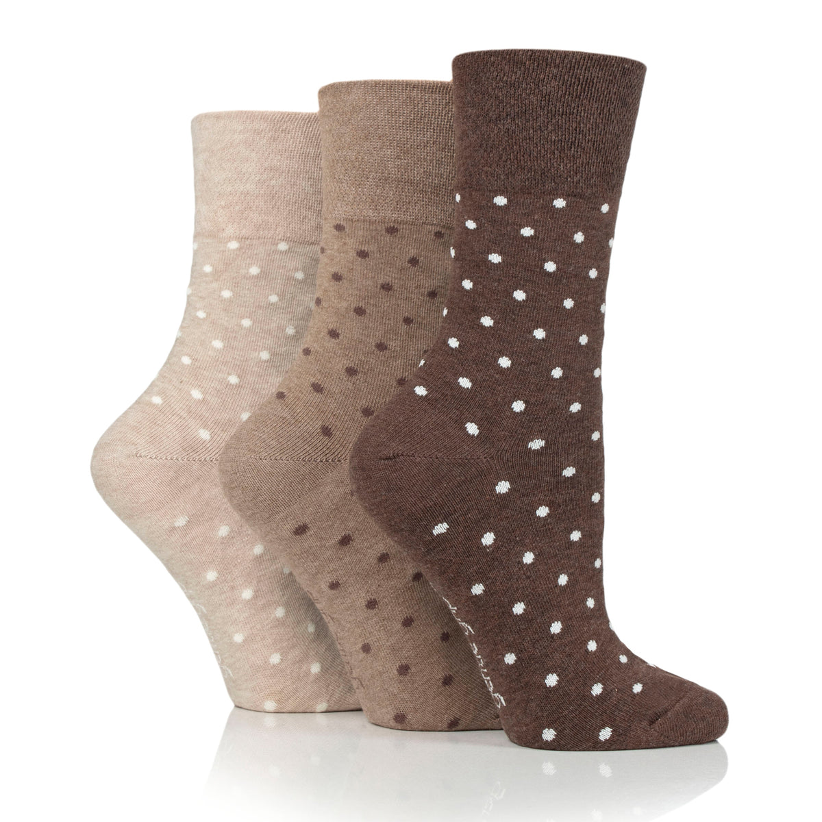 3 Pairs Ladies Digital Dots Cotton Socks - Brown/Neutral