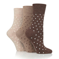 3 Pairs Ladies Digital Dots Cotton Socks - Brown/Neutral