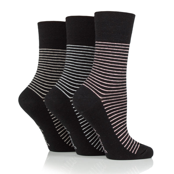 3 Pairs Ladies Varsity Stripe Cotton Socks - Black