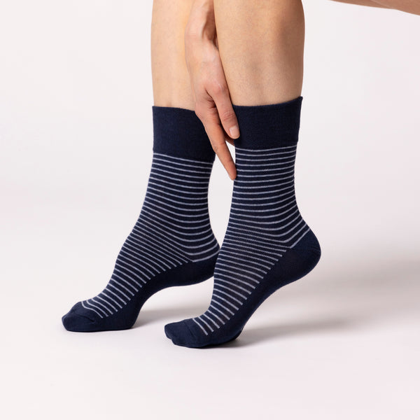 3 Pairs Ladies Varsity Stripe Cotton Socks - Denim
