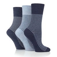 3 Pairs Ladies Varsity Stripe Cotton Socks - Denim
