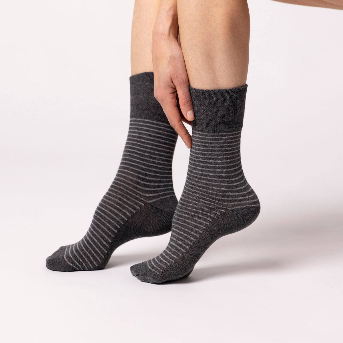 3 Pairs Ladies Varsity Stripe Cotton Socks - Grey