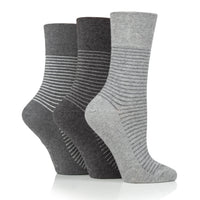 3 Pairs Ladies Varsity Stripe Cotton Socks - Grey