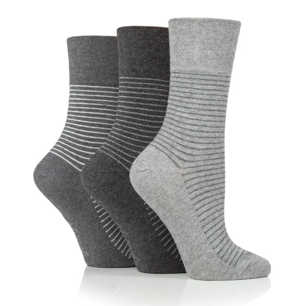 3 Pairs Ladies Varsity Stripe Cotton Socks - Grey