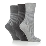 Load image into Gallery viewer, 3 Pairs Ladies Varsity Stripe Cotton Socks - Grey
