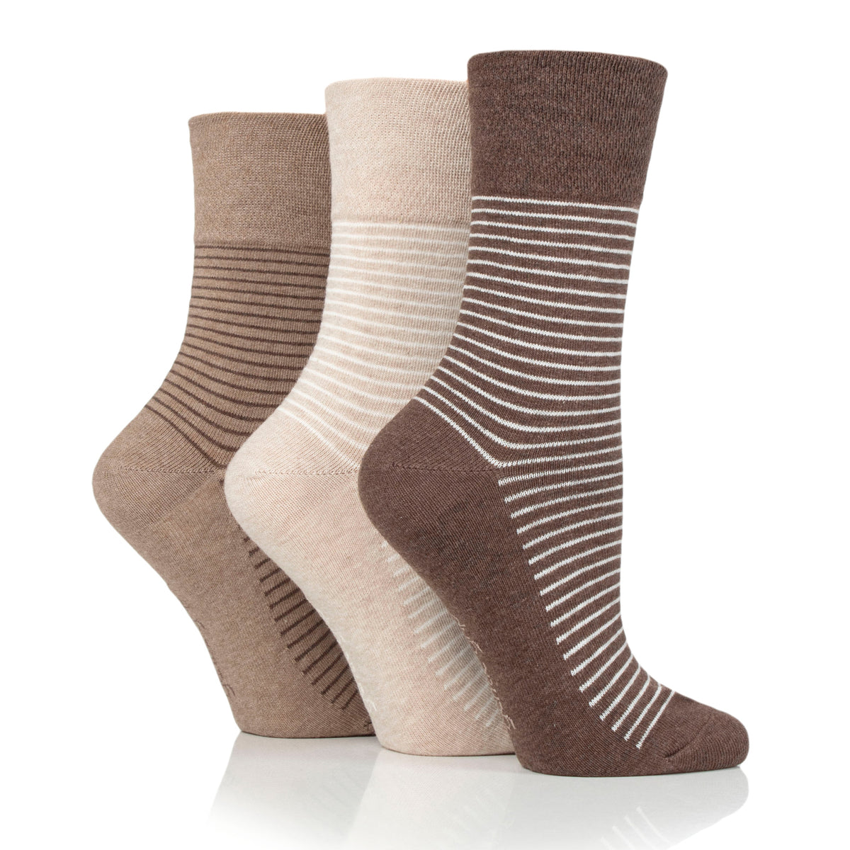 3 Pairs Ladies Varsity Stripe Cotton Socks - Brown