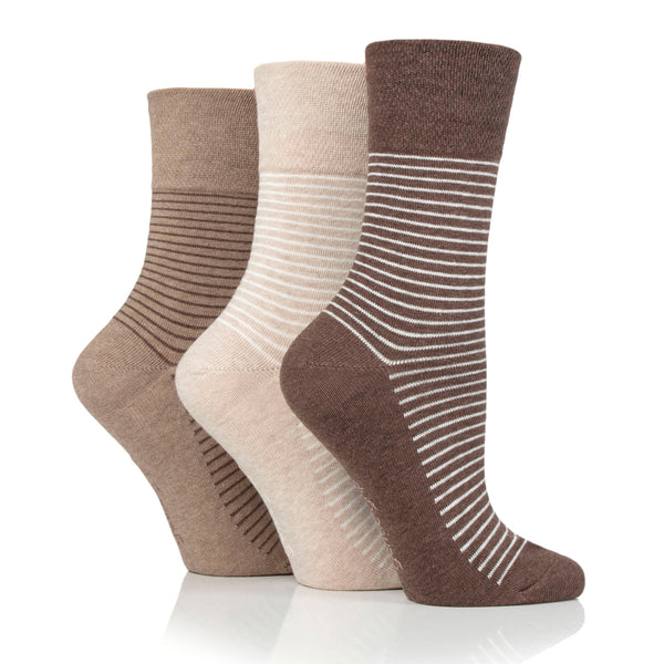 3 Pairs Ladies Varsity Stripe Cotton Socks - Brown